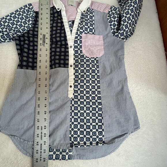 HD In Paris Womens Patchwork Shirt Size 4 Blue Pink Cotton Long Sleeve Button-Up - Picture 7 of 8